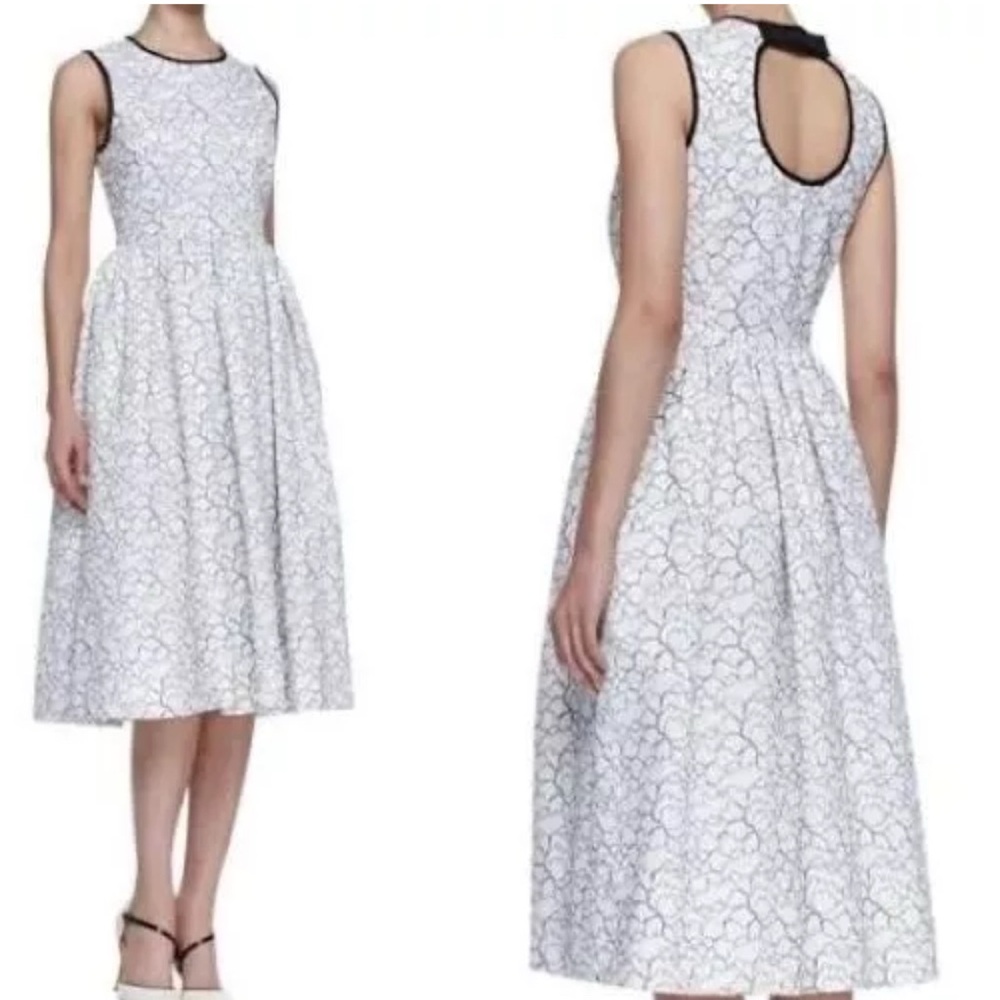 Kate Spade Rena Sleeveless Bow Back Floral Dress in White and Black